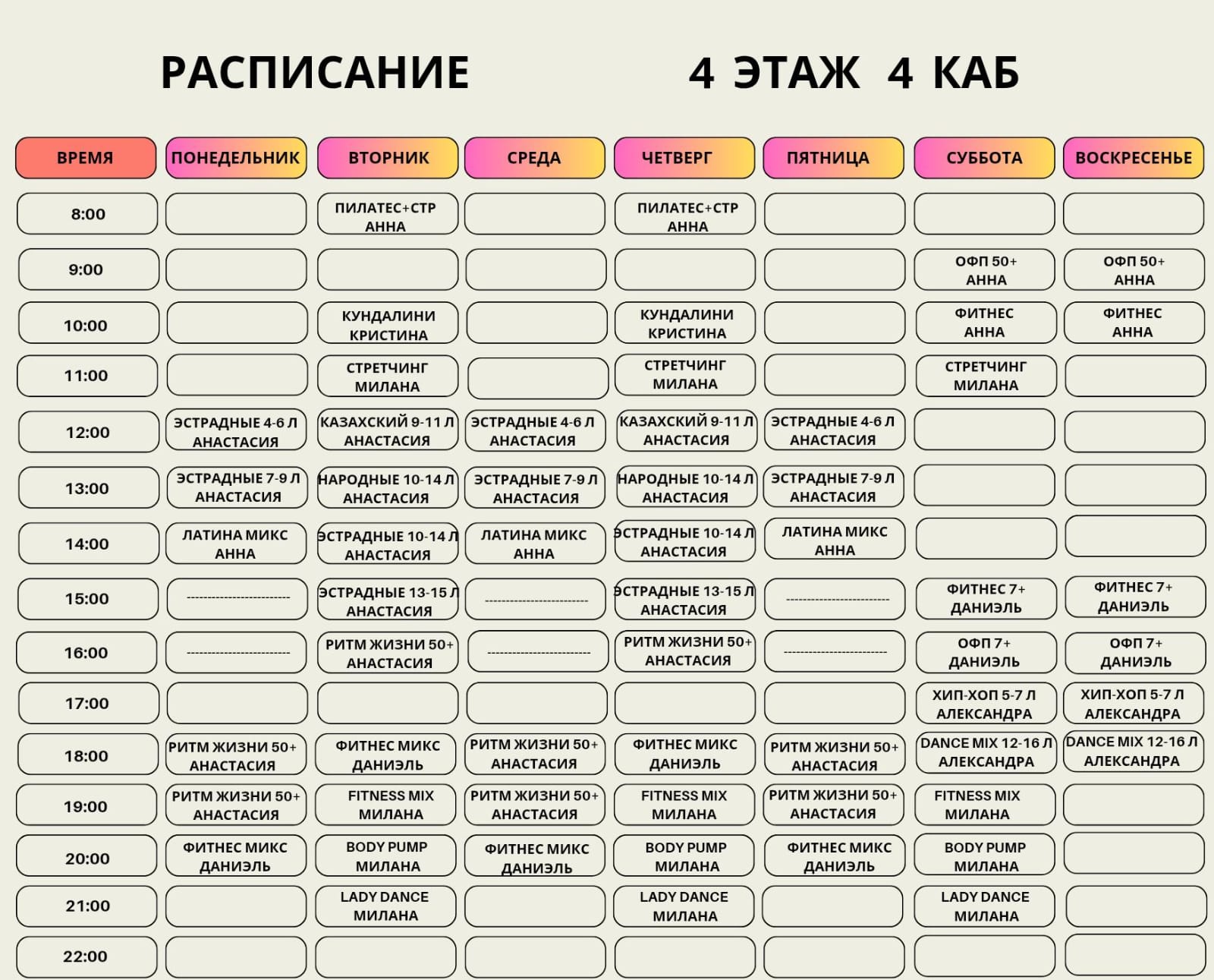 Расписание занятий - Часть 1