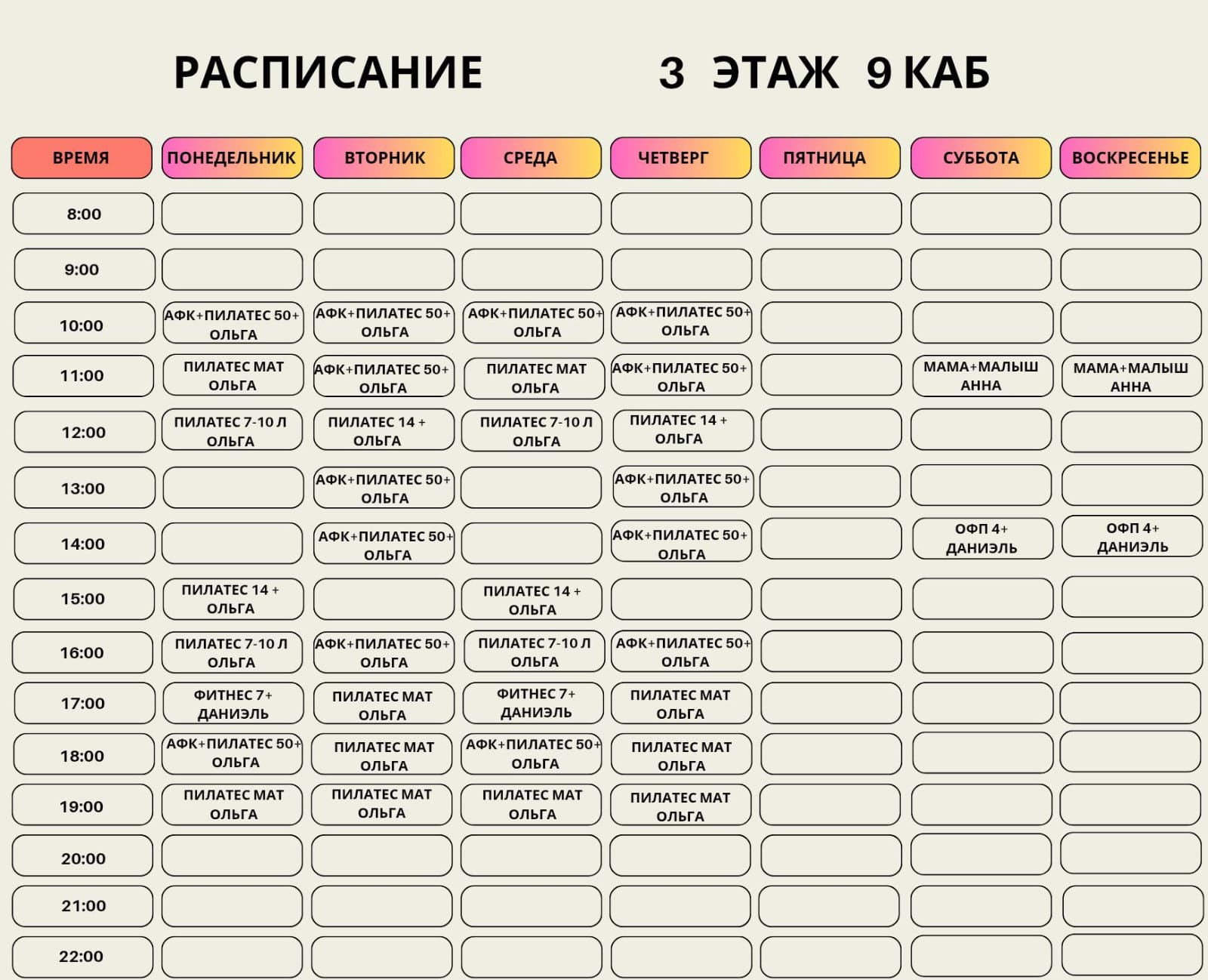 Расписание занятий - Часть 2